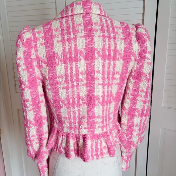 LoveShackFancy Pink & Cream Tweed Peplum Blazer - Picture 2 of 3
